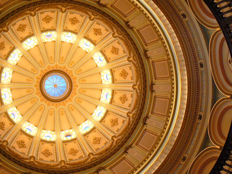 "The dome of California's Capitol" by Walter Parenteau is licensed under CC BY-NC-SA 2.0. To view a copy of this license, visit https://creativecommons.org/licenses/by-nc-sa/2.0/?ref=openverse.